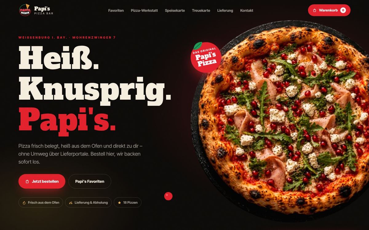 Website-Konzept für eine Pizzeria mit Lieferdienst